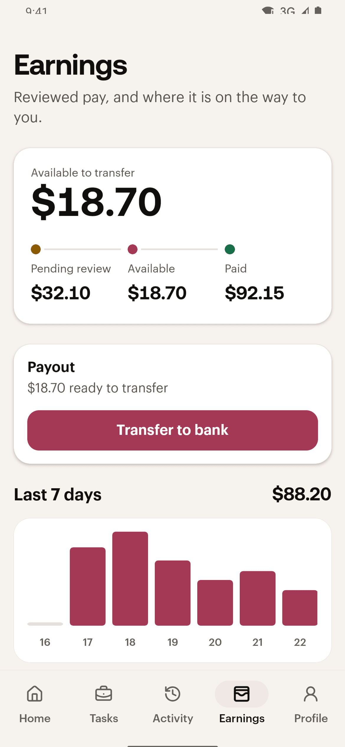 Aura Capture earnings screen with reviewed work and pending review