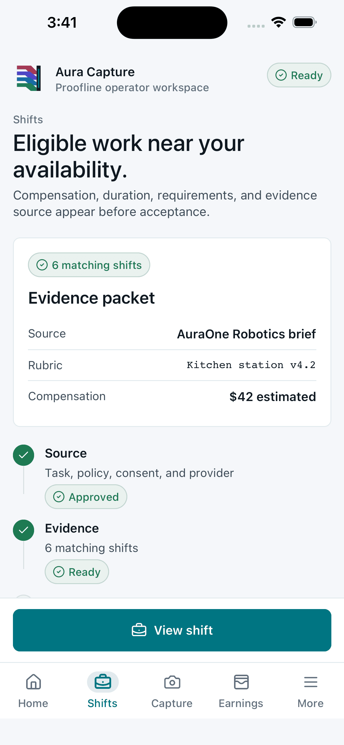 Aura Capture assignment screen with eligible capture work
