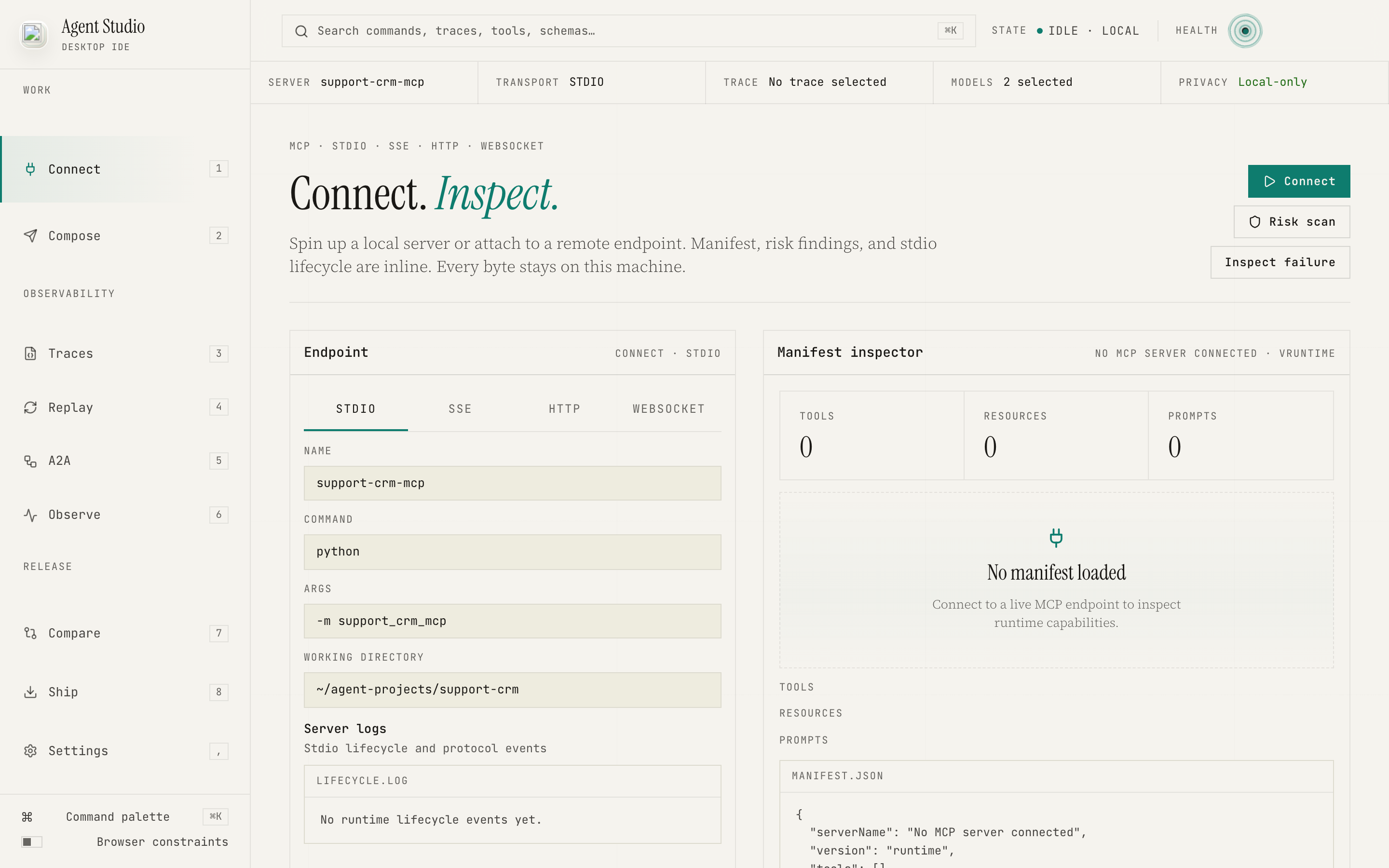 Connect to a local server or remote endpoint. screenshot